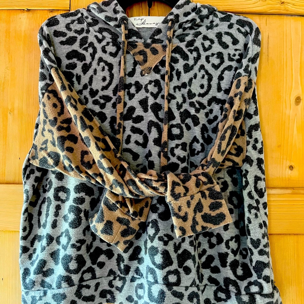 Vintage Havana poly-blend soft hoodie in dual-color animal print